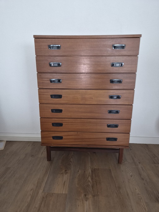 Mid-Century Modern Teakhouten Hoge Commode (jaren 60/70) – ladekasten, Wood