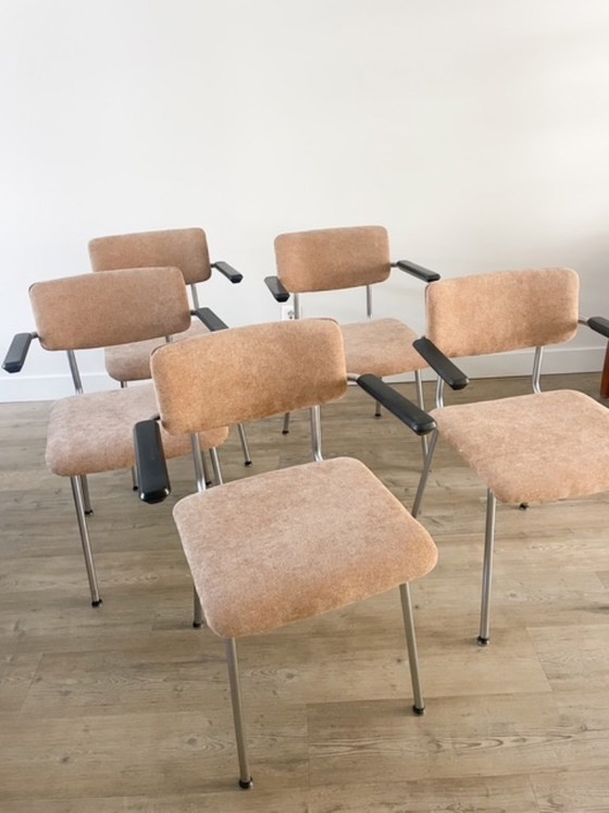 Gispen 1235 | set di cinque | appena rivestito | vintage, Sedie da pranzo, Tessile, Metallo, Beige (foto 2 di 8)