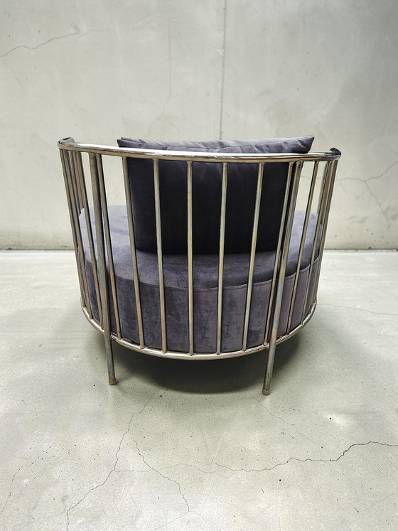 Image 1 of Poltrona lounge vintage in metallo con struttura a corde, design moderno, stile Space Age.