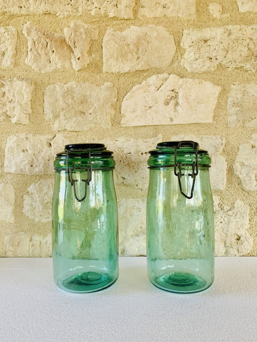 Französische Vintage-Gläser aus smaragdgrünem Glas von L'Ideale, 1940er Jahre, 2er-Set