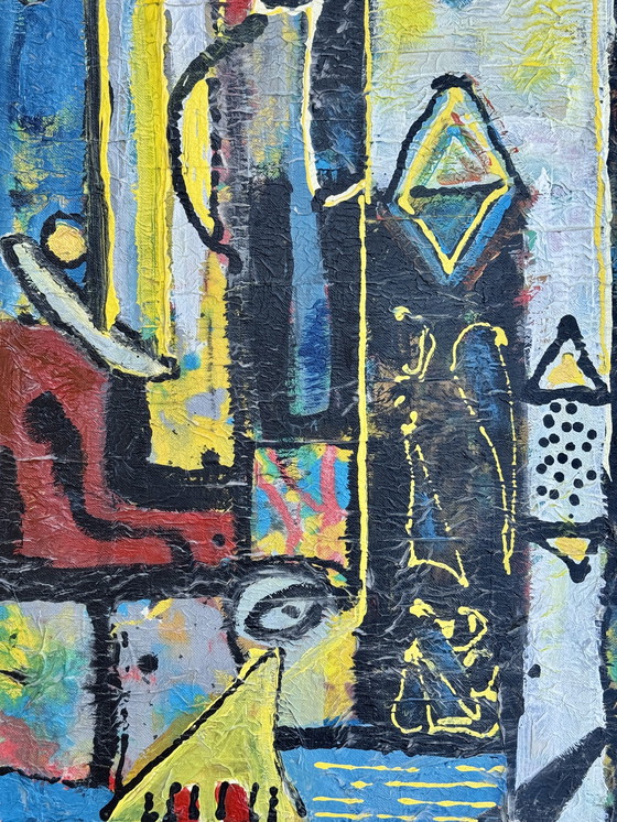 Image 1 of Jan Wille ( 1959 ) Groot schilderij op doek / Art Brut