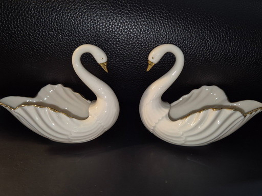 2 piccoli cigni - statuette in porcellana - Lenox USA, con finiture dorate