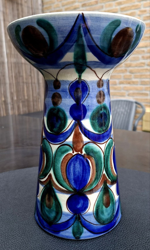 Authentique Makkum/Tichelaar - vase trompette polychrome peint à la main - env. 1960
