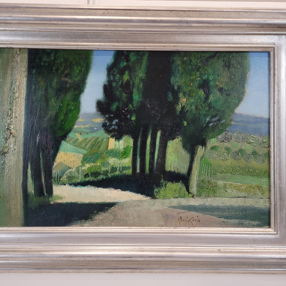 Image 1 of Óleo Sobre Lienzo “El Callejón De Los Cipreses”, René Genis, Pintura De Paisaje, S. Xx – Francia