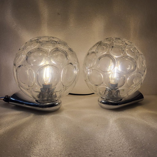 2 bubble and chrome steel space age wall lights from the 1960s and 70s