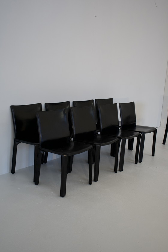 Image 1 of 8x CAB 412 2x CAB 413 Set Sedia con braccioli Sedia da pranzo Pelle Nera Cassina Mario Bellini