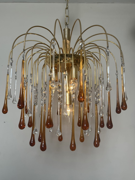 Image 1 of Vintage Teardrop Chandelier Pendant Lamp Brown Pearls