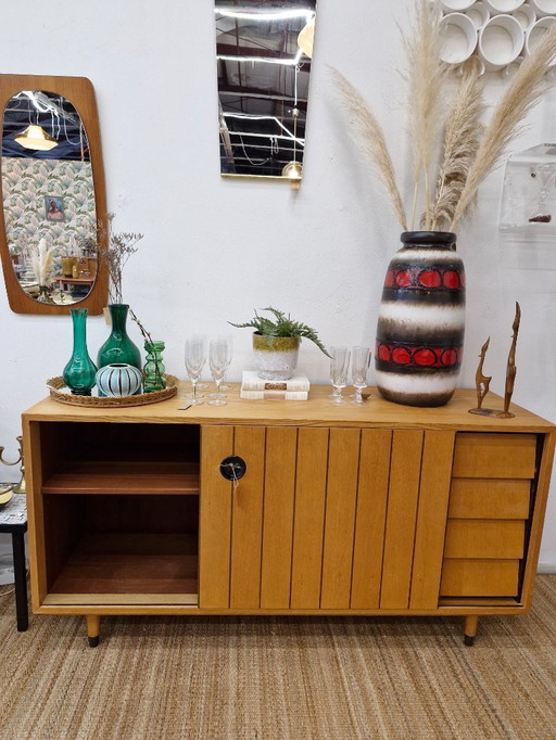 Sideboard sliding door and drawers with black handle 70s
