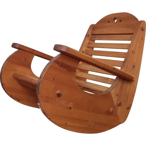 Sedia a dondolo vintage in pino, 1970