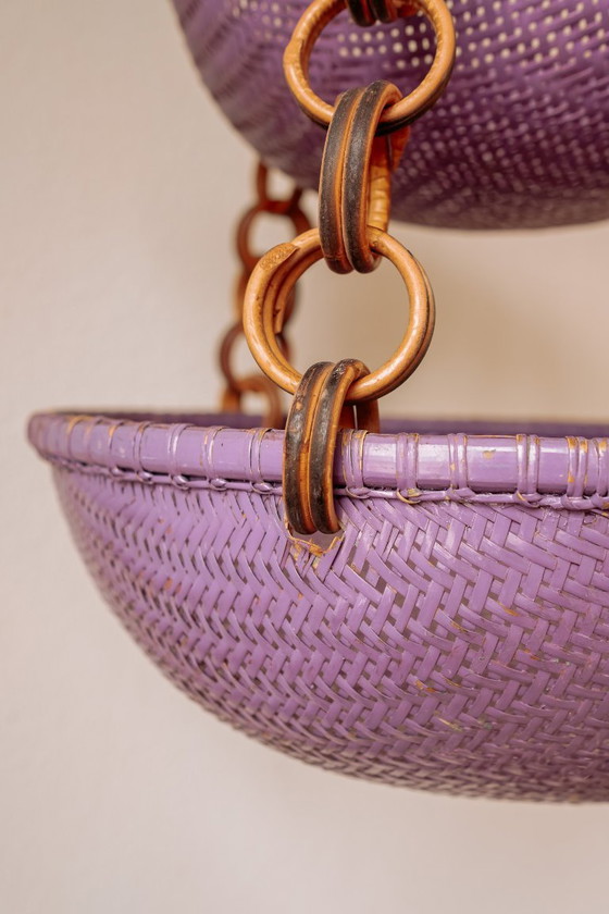 Image 1 of Vintage paarse hangmanden van rotan – jaren 70
