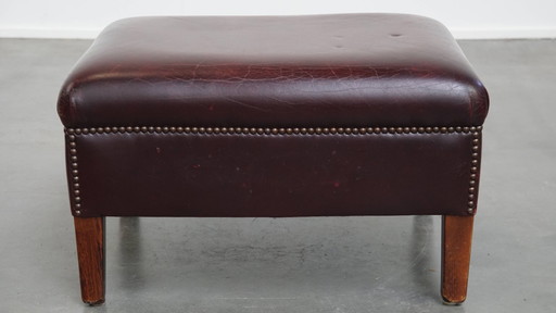 Burgundy Beef Leather Hocker/Footstool in English Style