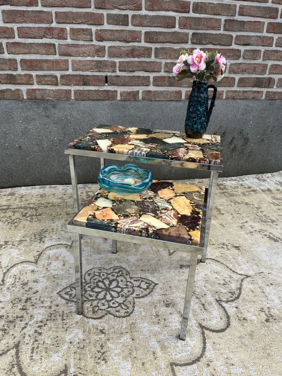 Tavolini laterali vintage cromati con piano in onice e marmo – Iron, Marble (photo 11 of 11)