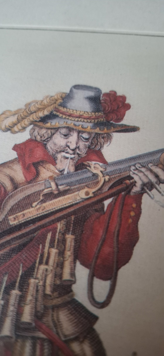 Image 1 of Satz von 4 antiken, handkolorierten Kupferstichen nach Jacob de Gheyn II – Rheinmetall-Edition