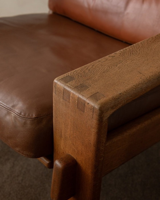 Image 1 of Poltrona lounge vintage Bonanza di Esko Pajamies per Asko, in rovere finlandese e pelle color cognac, anni '60.