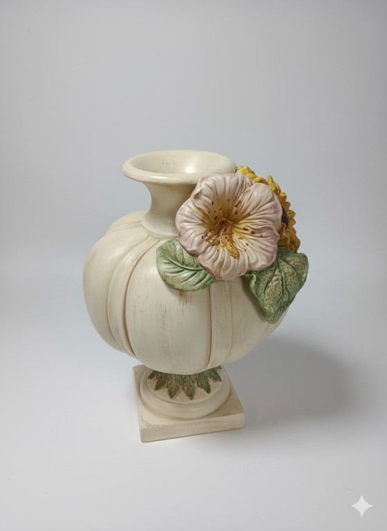 Image 1 of Decorative Ceramic Vase with Floral Relief – Elegant Interior Accent