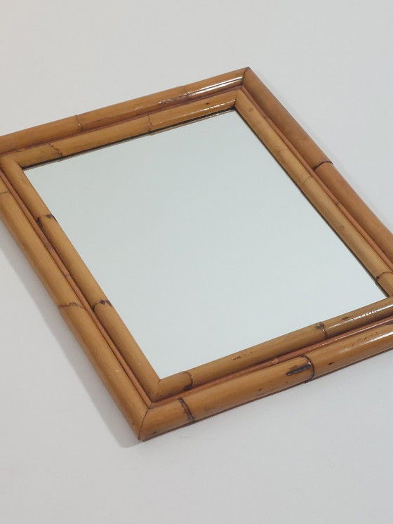 Image 1 of Specchio da parete vintage Mid Century Boho in bambù, anni '70