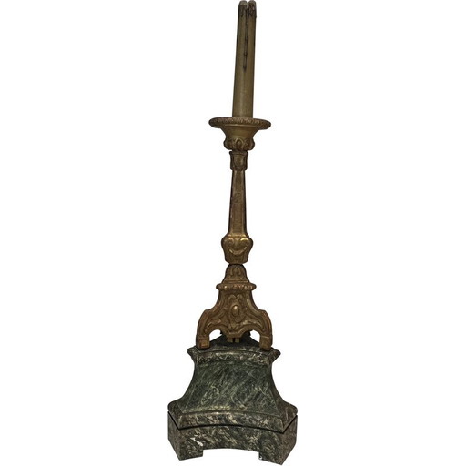 Vintage-Kandelaber aus geschnitztem, vergoldetem Holz auf patiniertem Sockel, Frankreich 1900