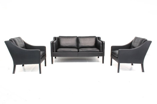 as new! Original Børge Mogensen for Fredericia Danish Lounge Set, Sofa and 2 Chairs, premium Leather, Oak, RP 31.161 Euro