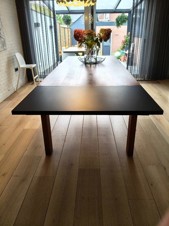 Wooden dining table with black extension, dark brown, Arco (photo 3 of 9)