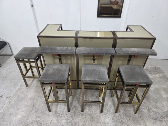 Belgo Chrom bar + mirror 70/80s Hollywood Regency, Belgochrom, Liquor cabinets, Brass, Aluminium, Beige (photo 3 of 8)