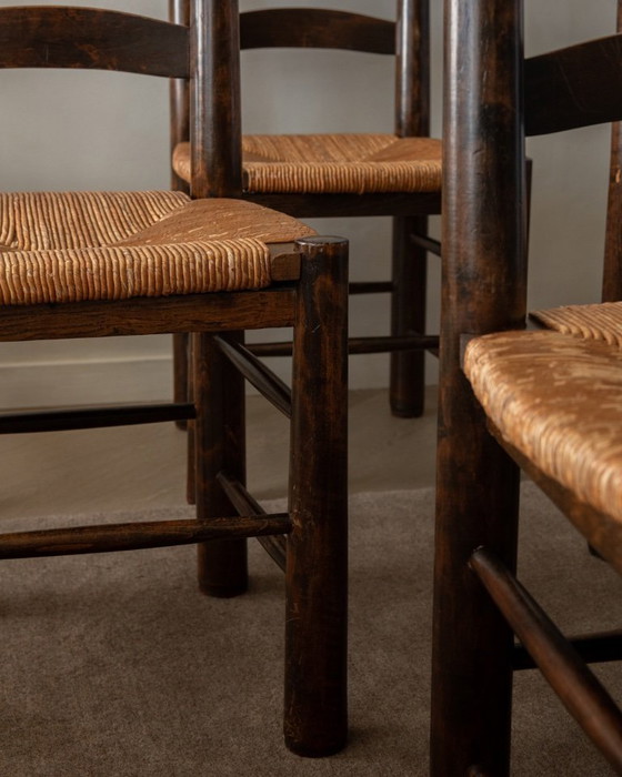 Image 1 of Vintage Franse brutalistische eetkamerstoelen van Georges Robert, jaren 1950, set van 6