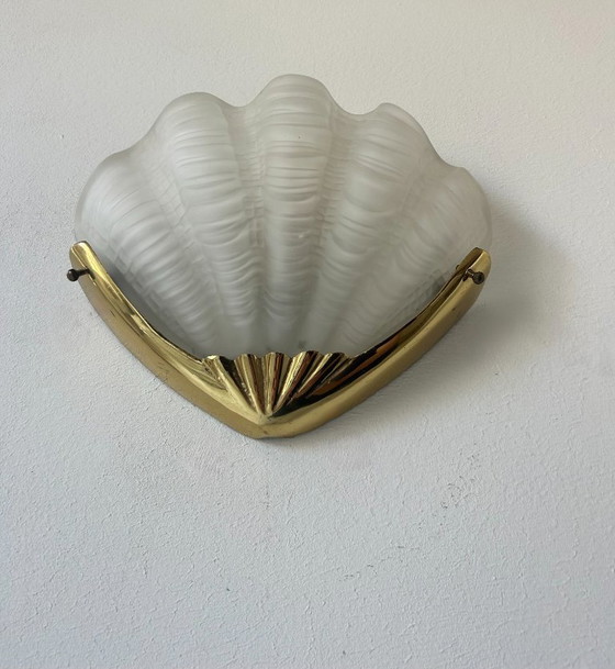 Image 1 of Lampada da parete vintage, ottone e vetro sabbiato, Francia 1960