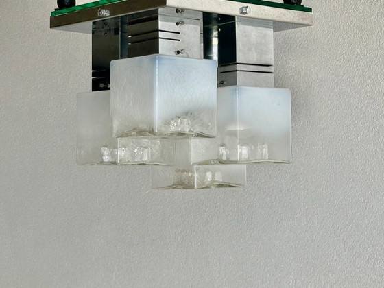 Image 1 of Mid-Century Brutalist Flush Mount by Gaetano Sciolari – Ice Glass – 1970s