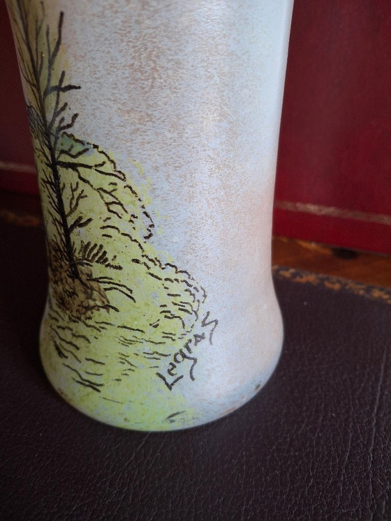 Image 1 of Jarrón de vidrio esmaltado firmado Legras, Art Nouveau, hacia 1900
