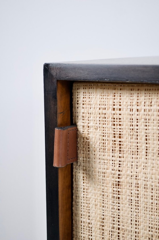 Image 1 of FLORENCE KNOLL SIDEBOARD MODEL 116 WOOD, LEATHER AND RAFFIA 1960