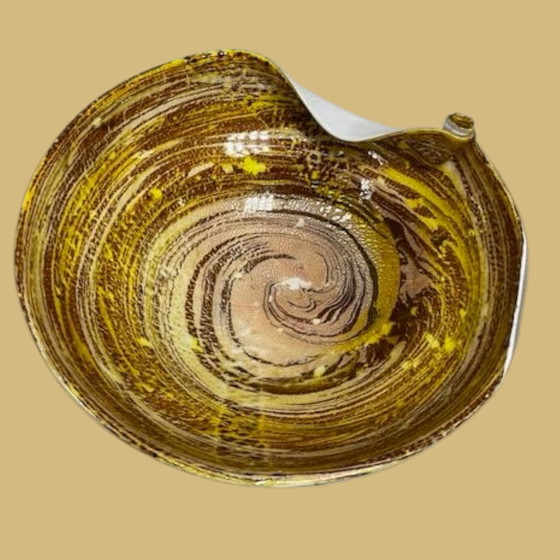 Image 1 of Trouvaille unique : bol en verre vintage jaune rayé