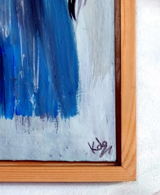 Painting of a woman with long dark hair, Paintings & Drawings, Wood, Canvas, Blue, Figuratief (photo 8 of 8)