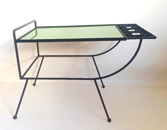 Image 1 of 1950s side table with apple green top, 65.5 cm wide