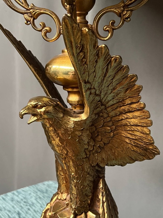 Large lamp with a bronze eagle figure. – Table lamps, Marble (photo 5 of 6)