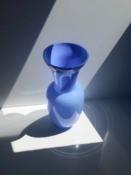 Vintage Italian opal glass vase in blue, large designer vase 35 cm – vazen (photo 2 of 5)