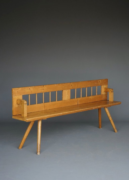 Banc scandinave en pin avec dossier pivotant, années 1890