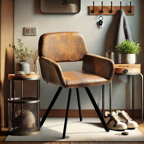 Image 1 of 2x Urban Meuble Vintage Drehstühle Für Esszimmer In Braunem Wildleder California KD Suede Brown Swivel