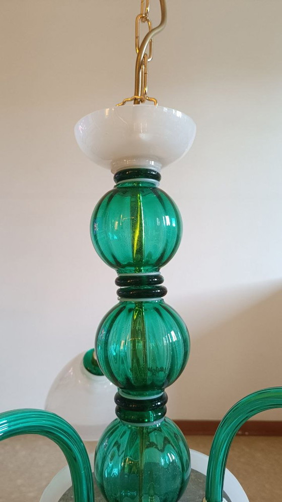 Image 1 of MURANO Sylcom 3-lichts hanglamp in smaragdgroen, in hoogte verstelbaar.