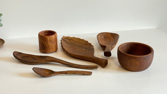 Image 1 of Lot Coupelles en Bois Tourné et Sculpté Vintage