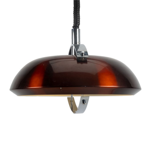 Lampe pendante rouge métallique et chrome des années 70