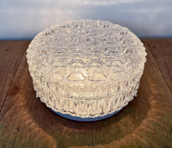 Vintage glazen wand- of plafondlamp uit de jaren 70. – Wandlampen, Glass, Metal (photo 9 of 15)