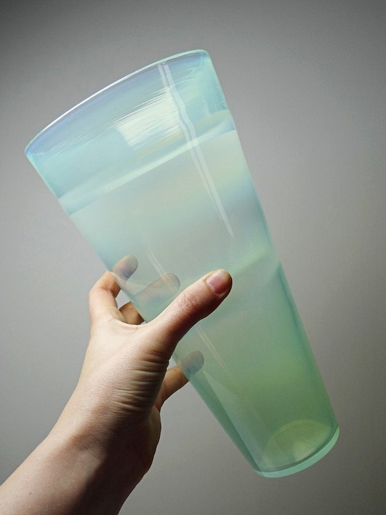Image 1 of Opaline blown glass vase, Kosta Boda style, vintage Scandinavian design