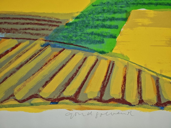 Image 1 of Ingelijste zeefdruk Willem Brauck (1946-2014) "Goud Golvend" 2000 51x71cm