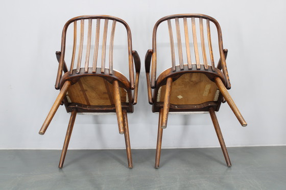 Image 1 of 1960 Antonin Suman Ensemble de six chaises de salle à manger en hêtre, restaurées