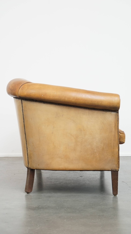 Image 1 of Vintage Sheepskin Leather 2-Seater Sofa in English Style