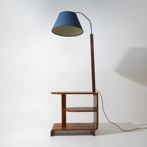 Image 1 of Stehlampe mit Maserholztisch, 1930er Jahre