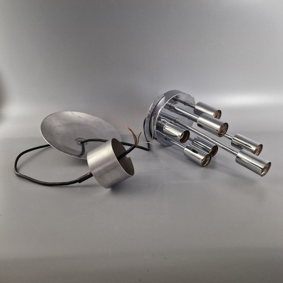 Image 1 of Vintage Space Age hanglamp, glas en verchroomd metaal, toegeschreven aan Doria Leuchten (jaren 60)