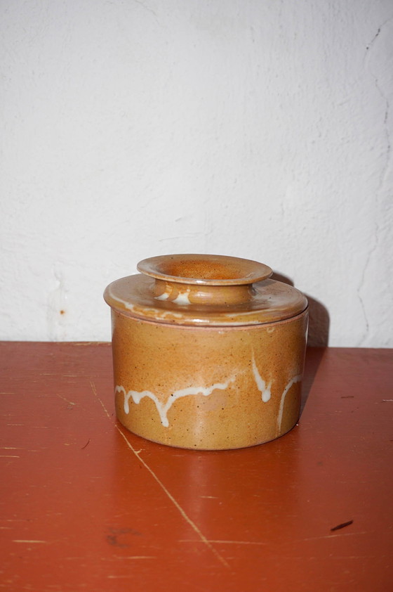 Image 1 of Vintage Beurrier À Eau En Grès * French Water Butter Dish * Breton Rustic Butter Keeper