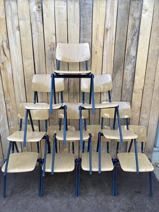 Vintage Galvanitas S35 chair, blue compass frame, Dining chairs, Wood, Industrieel (photo 14 of 18)
