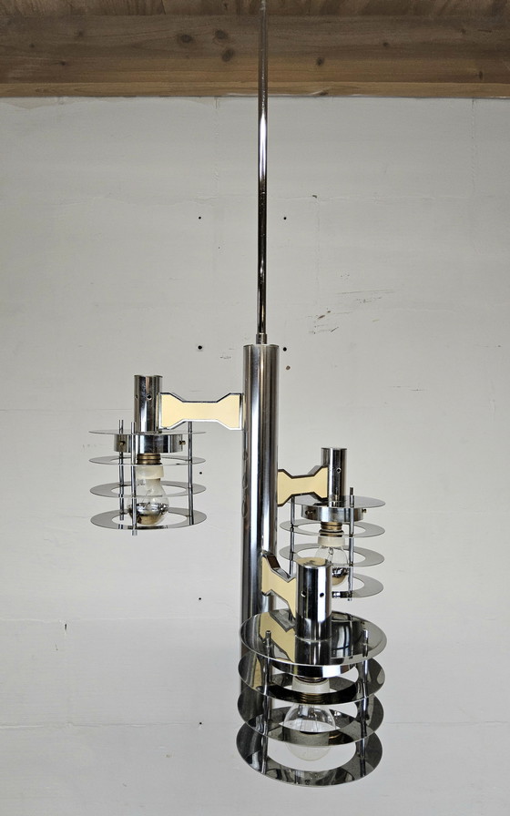 Image 1 of Vintage / Space age Itiliaanse kroonluchter Gaetano Sciolari /  hanglamp /vintage design chandelier 
