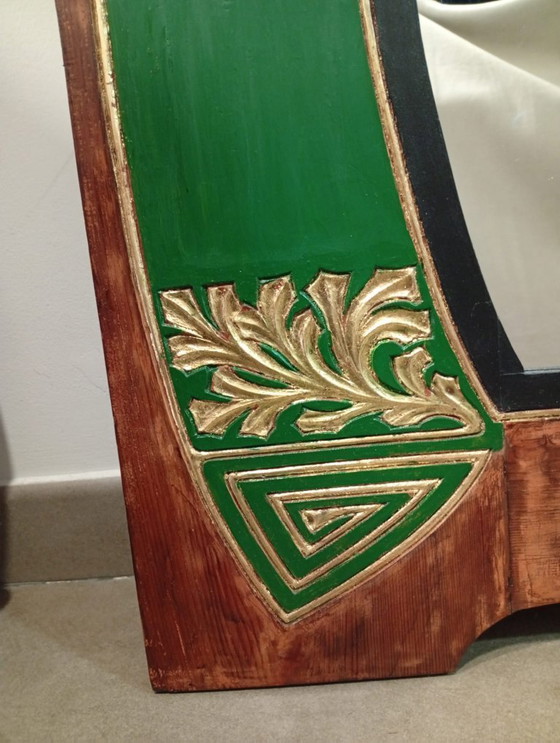 Image 1 of Spectaculaire en ongewone originele pre-art-decospiegel, gepolychromeerd en gedeeltelijk verguld met gesso